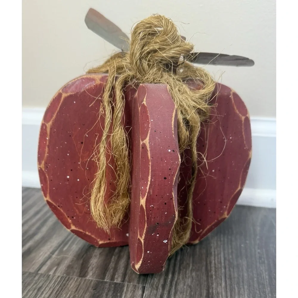 SOLD
 Red‎ Wood Pumpkin Seasonal Country Farmhouse Harvest Shelf Sitter - Picture 4 of 8